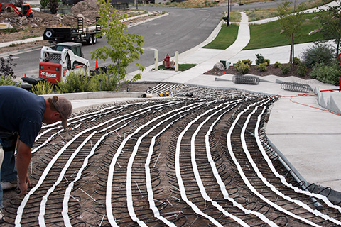A radiant heated driveway being installed